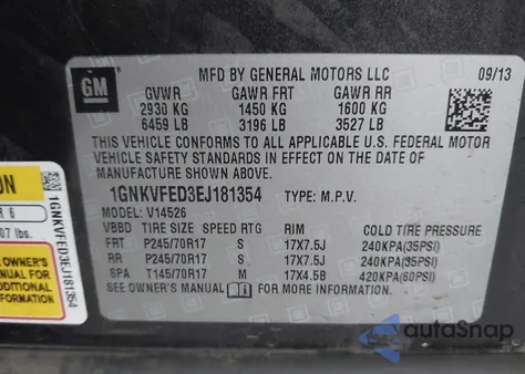 2014 Chevrolet Traverse Ls z USA, uszkodzony, nr VIN 1GNKVFED3EJ181354